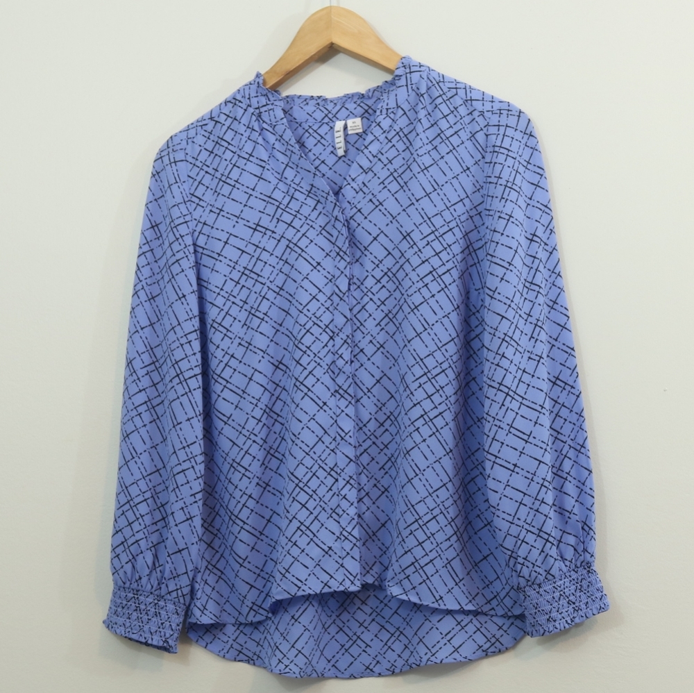 Elle Print Chiffon Invisible Button Up Blouse Top